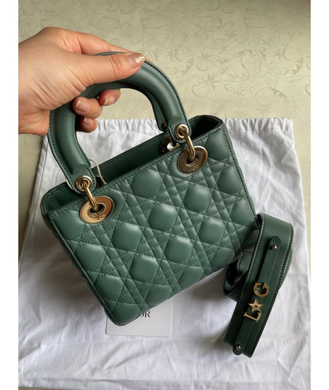 CHRISTIAN DIOR Зеленая кожаная сумка с короткими ручками, фото 3