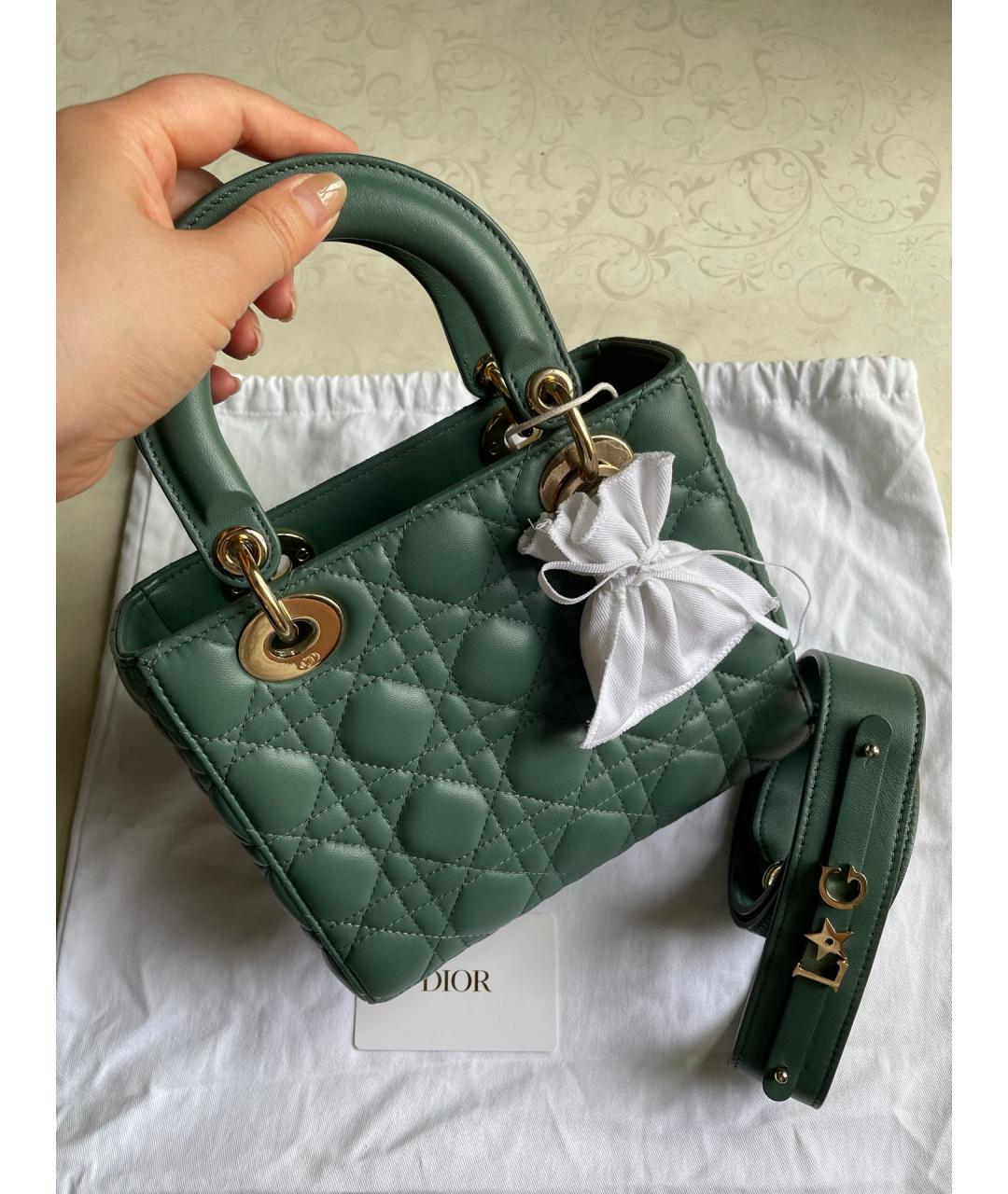 CHRISTIAN DIOR Зеленая кожаная сумка с короткими ручками, фото 2