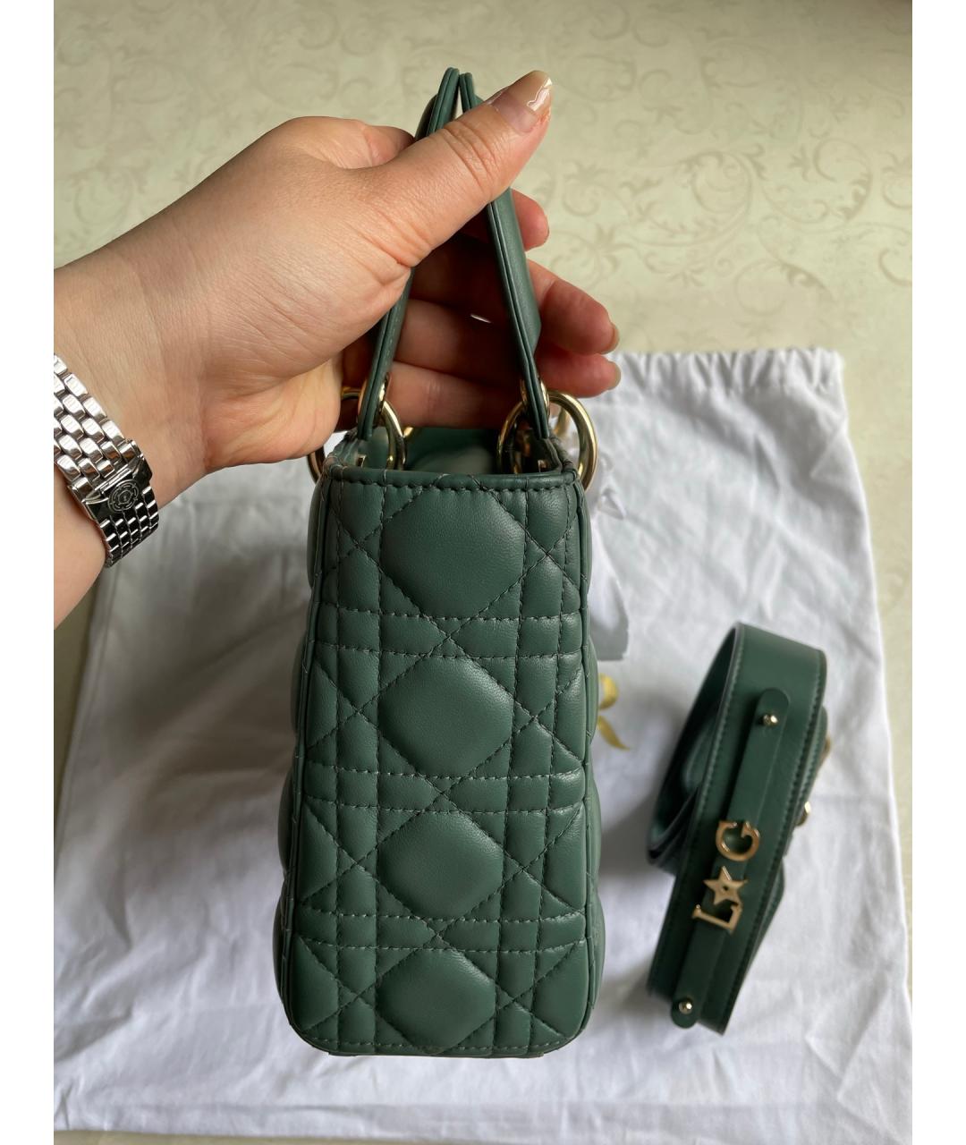 CHRISTIAN DIOR Зеленая кожаная сумка с короткими ручками, фото 5