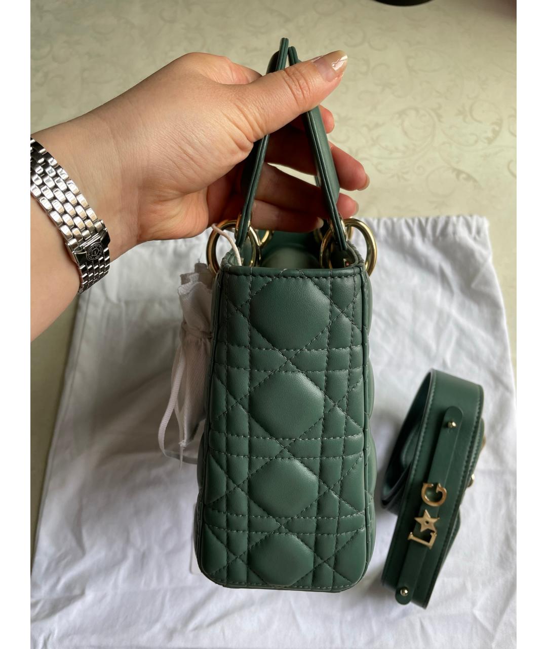 CHRISTIAN DIOR Зеленая кожаная сумка с короткими ручками, фото 4