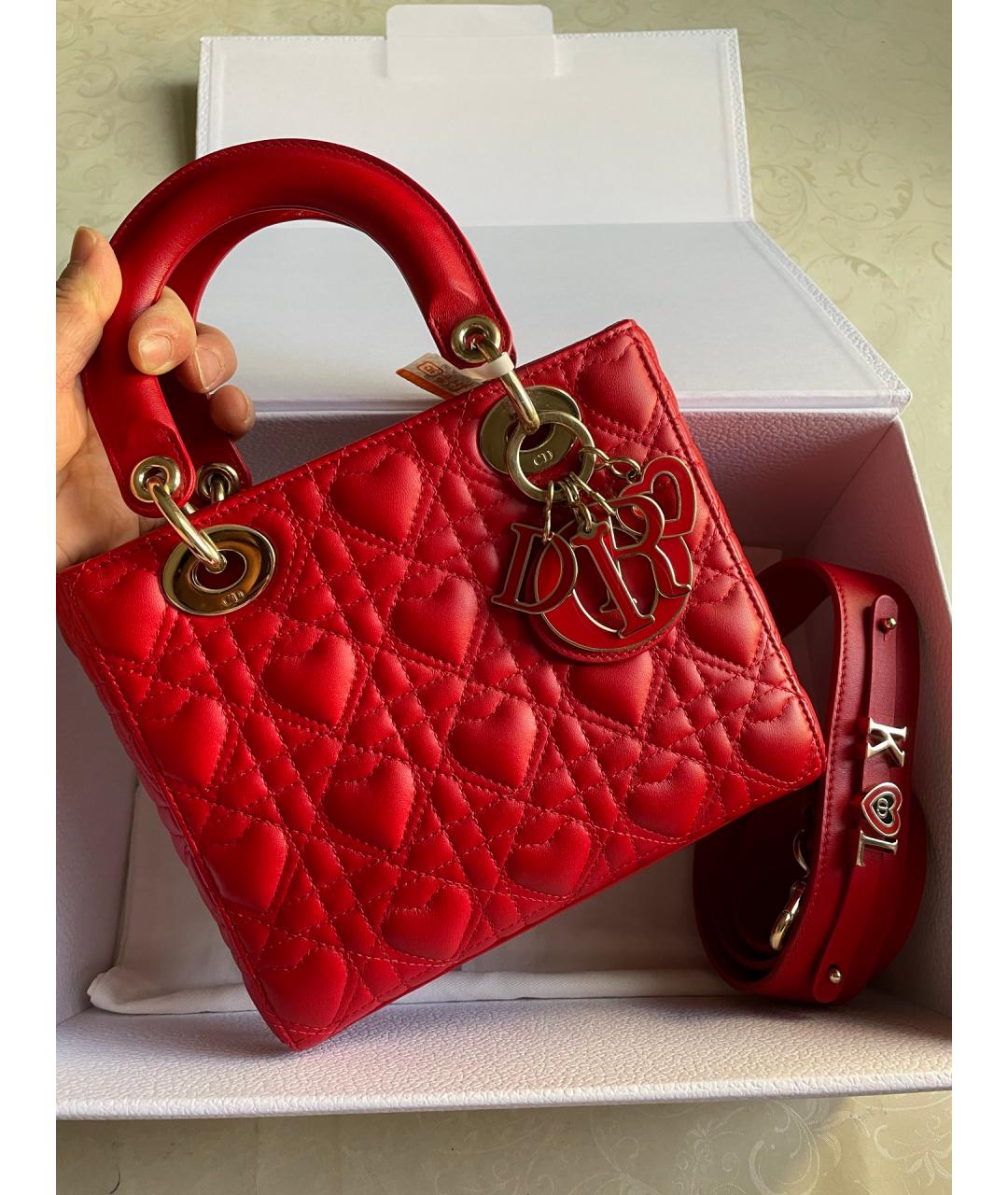 CHRISTIAN DIOR Красная кожаная сумка с короткими ручками, фото 2