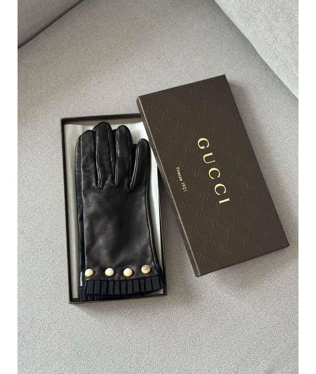 GUCCI Черные кожаные перчатки, фото 2