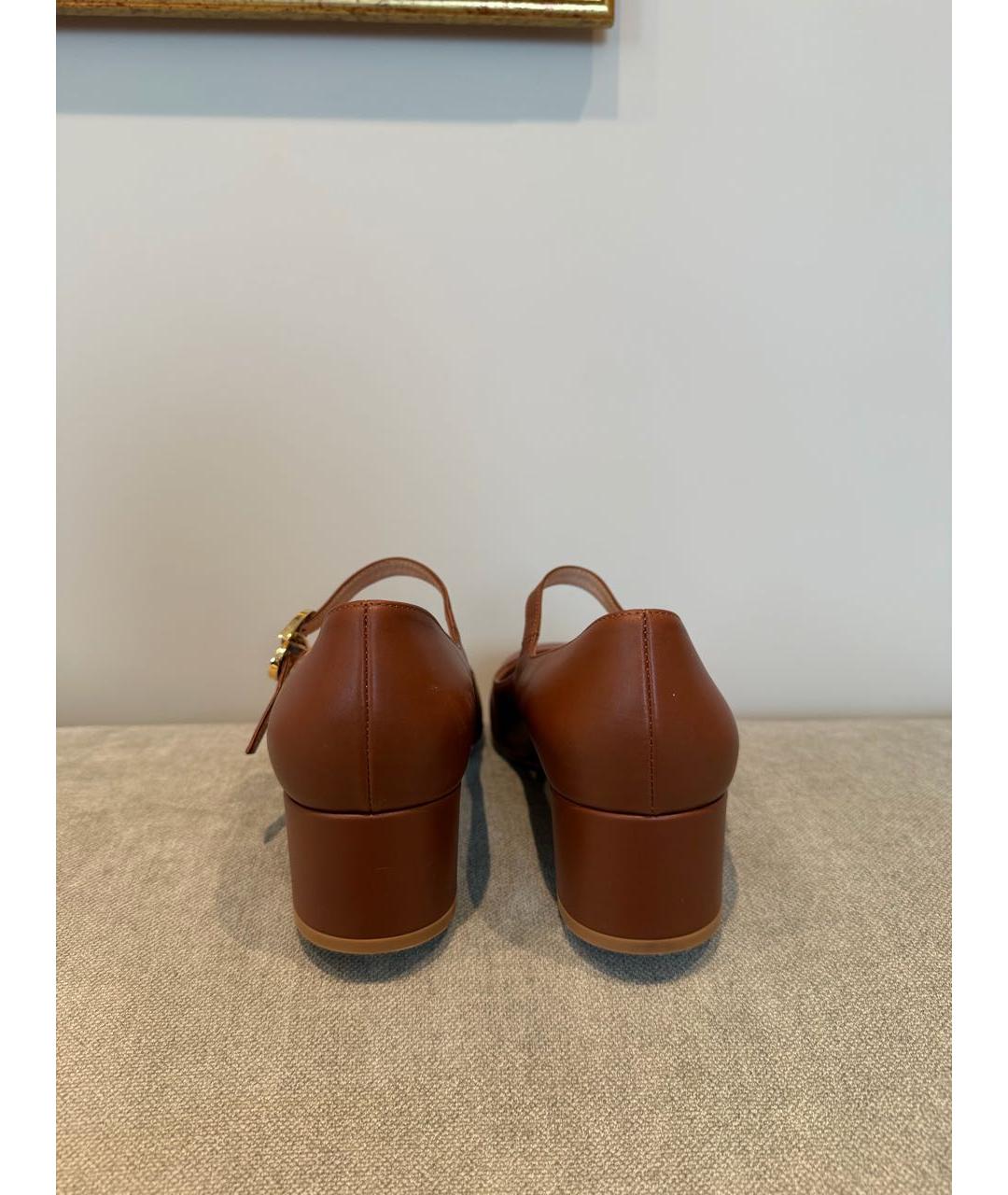 GIANVITO ROSSI Коричневые кожаные лодочки на низком каблуке, фото 4