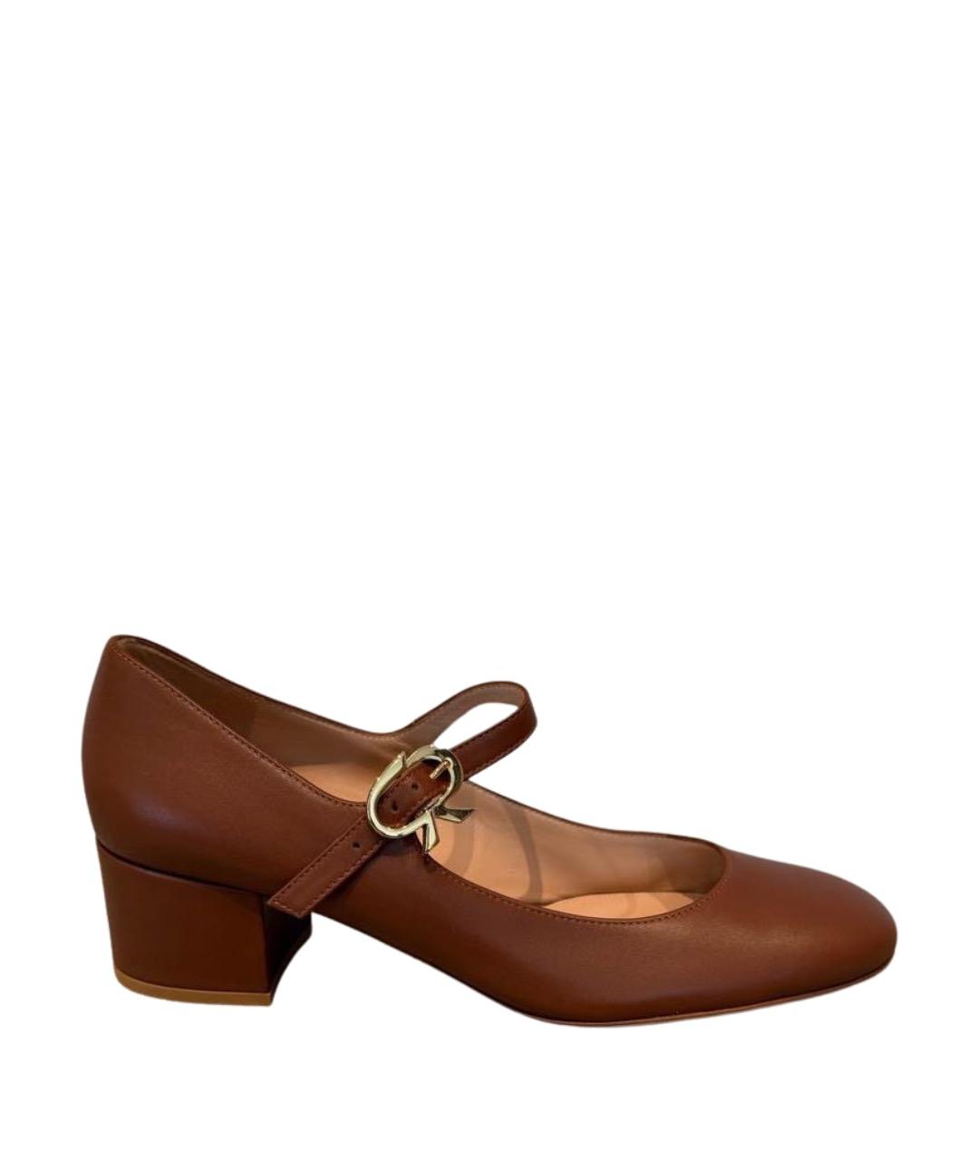 GIANVITO ROSSI Коричневые кожаные лодочки на низком каблуке, фото 1