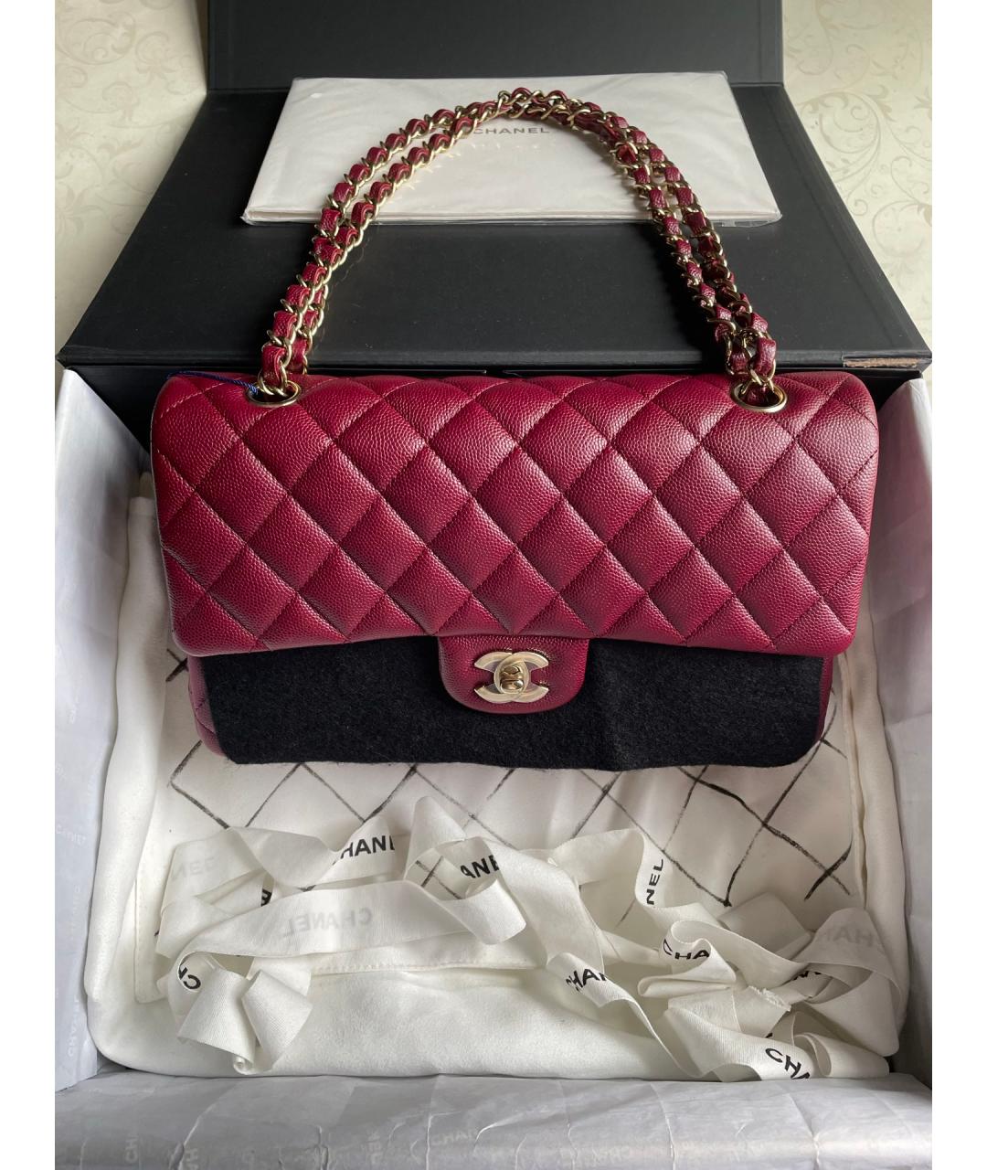 CHANEL Бордовая кожаная сумка через плечо, фото 7