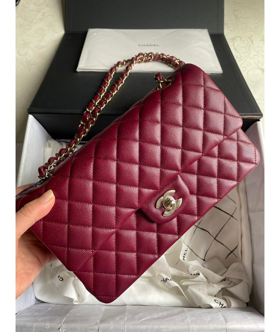 CHANEL Бордовая кожаная сумка через плечо, фото 2