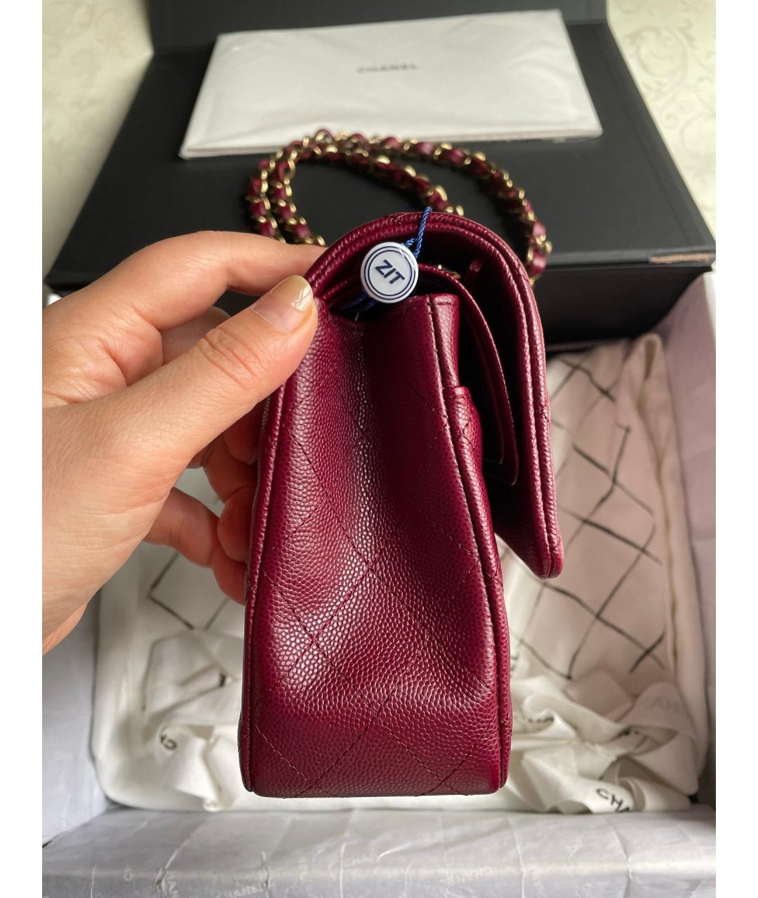 CHANEL Бордовая кожаная сумка через плечо, фото 5