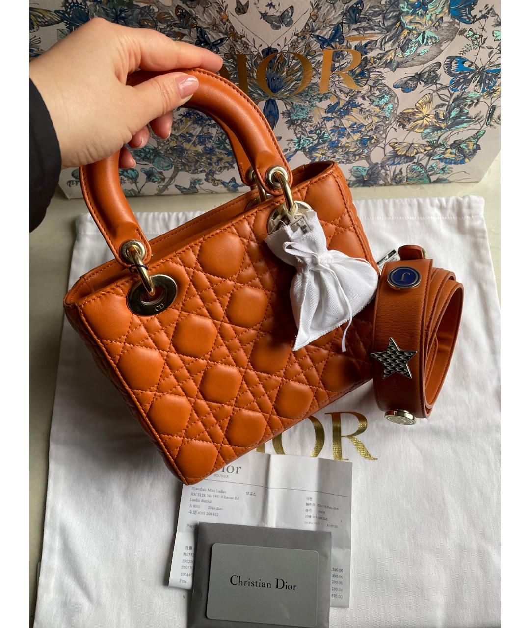 CHRISTIAN DIOR Оранжевая кожаная сумка с короткими ручками, фото 2