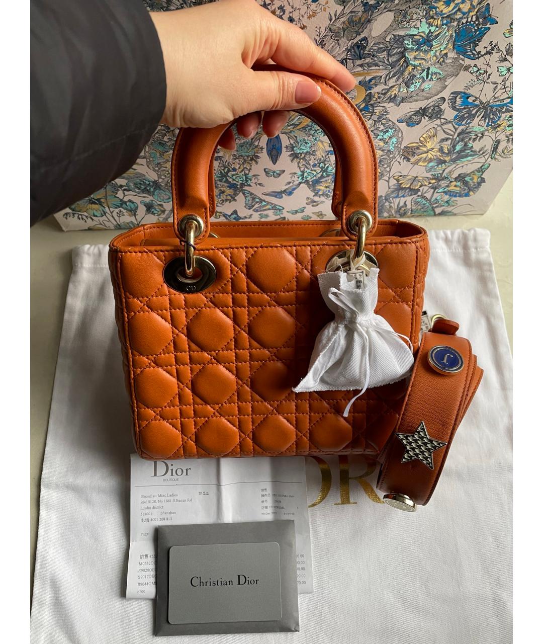 CHRISTIAN DIOR Оранжевая кожаная сумка с короткими ручками, фото 7