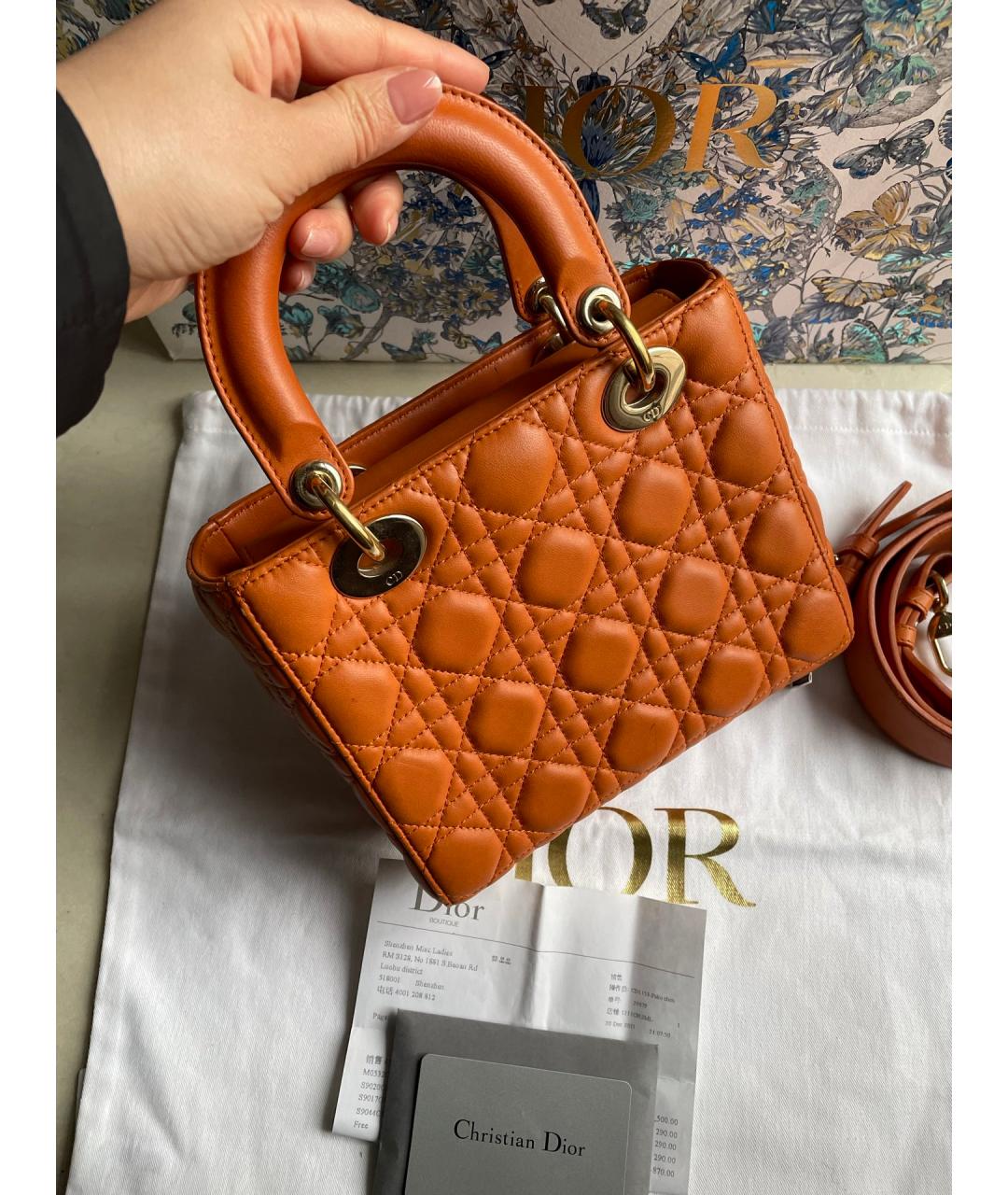 CHRISTIAN DIOR Оранжевая кожаная сумка с короткими ручками, фото 3