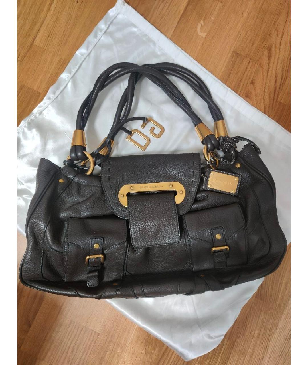 DOLCE&GABBANA Коричневая кожаная сумка с короткими ручками, фото 9