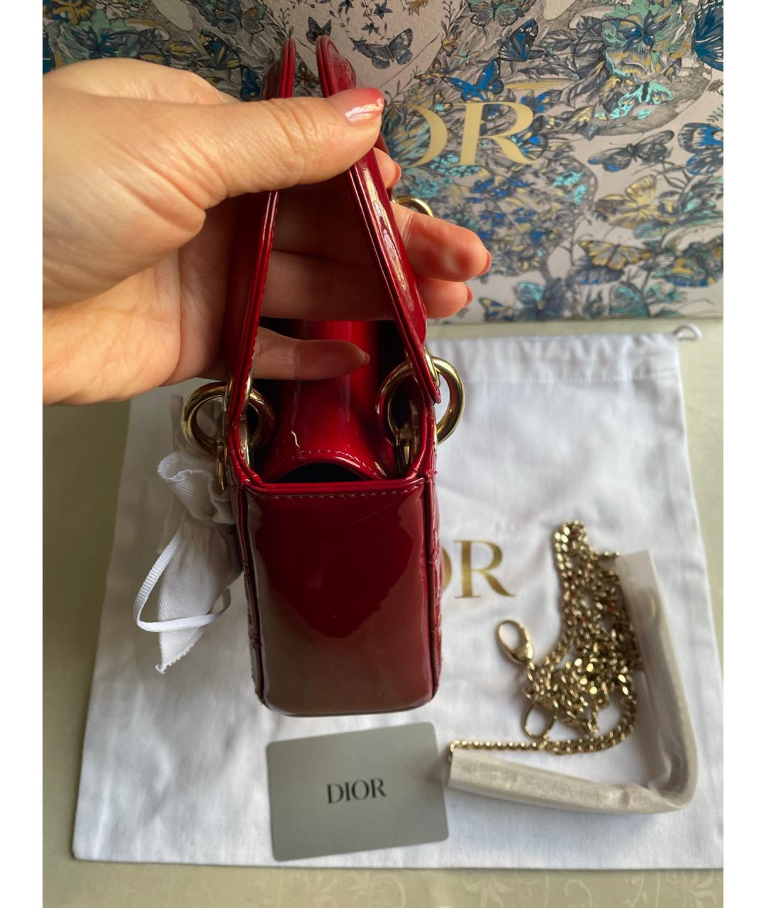 CHRISTIAN DIOR Красная сумка с короткими ручками из лакированной кожи, фото 5