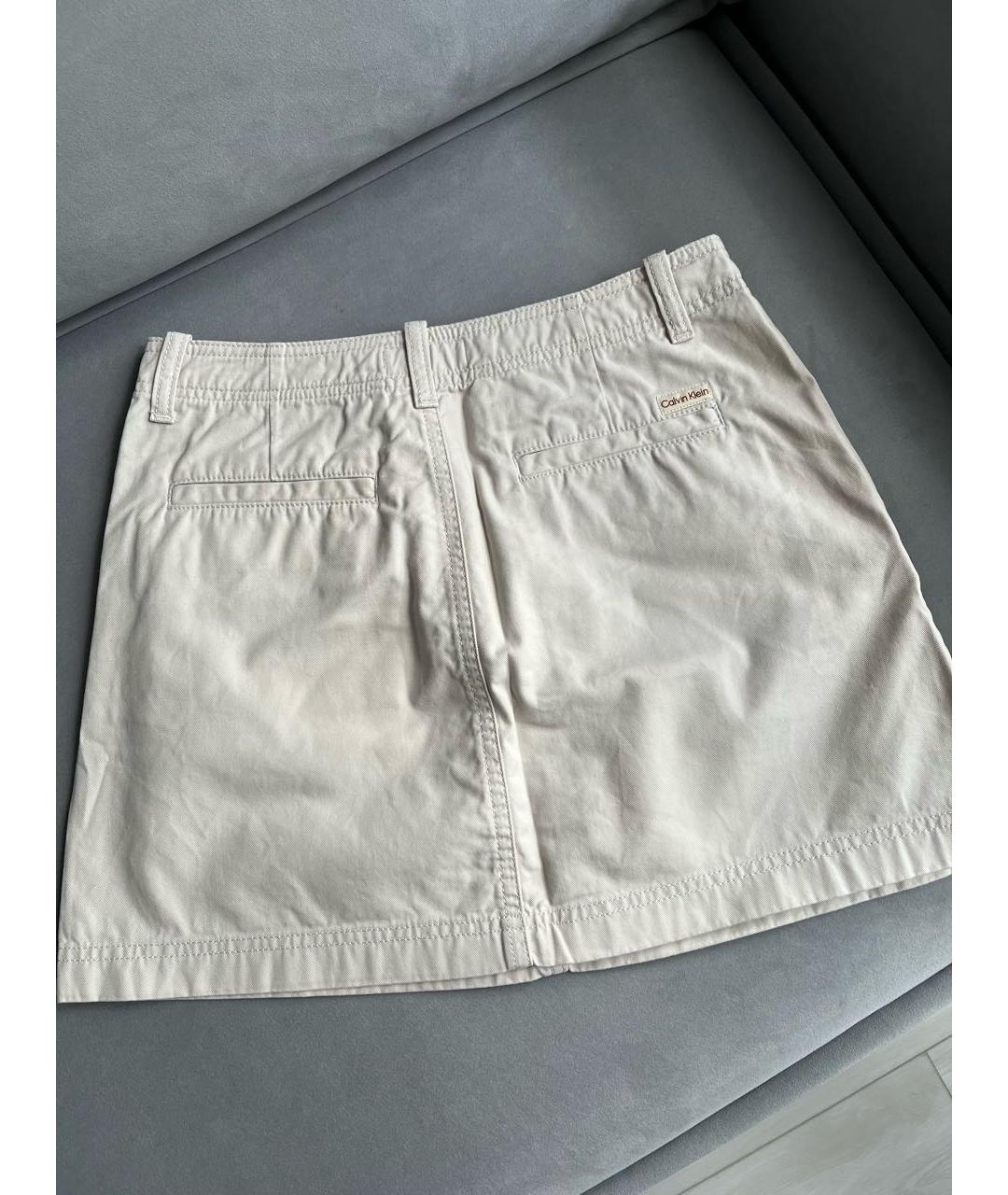 CALVIN KLEIN Бежевая хлопковая юбка мини, фото 2