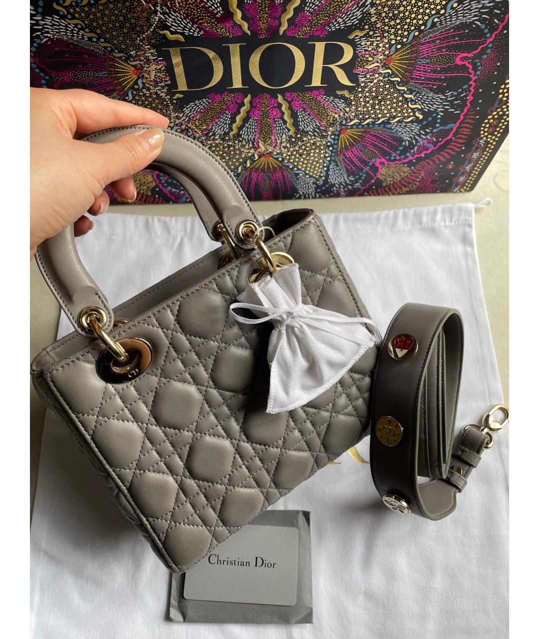 CHRISTIAN DIOR Серая кожаная сумка с короткими ручками, фото 2