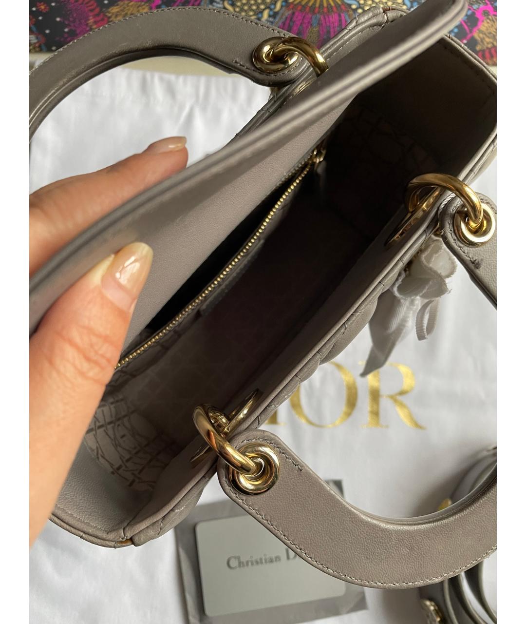 CHRISTIAN DIOR Серая кожаная сумка с короткими ручками, фото 6