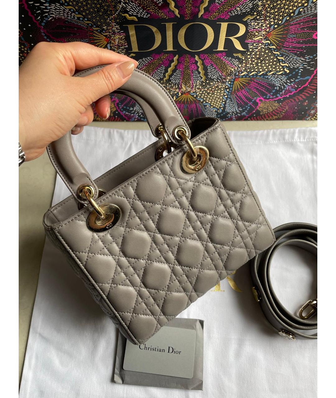 CHRISTIAN DIOR Серая кожаная сумка с короткими ручками, фото 3