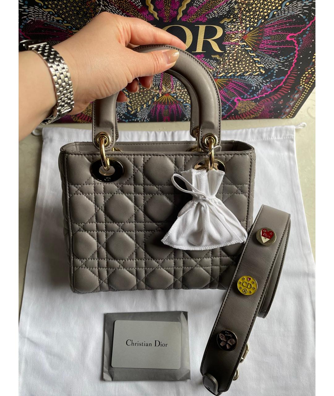 CHRISTIAN DIOR Серая кожаная сумка с короткими ручками, фото 7