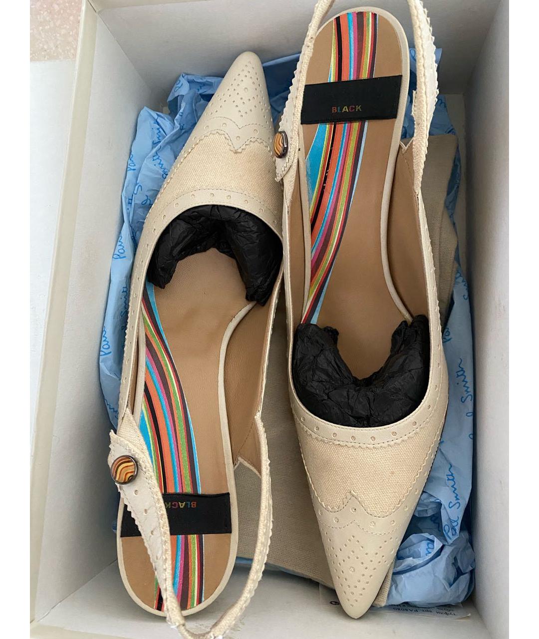PAUL SMITH Белые кожаные лодочки на низком каблуке, фото 9