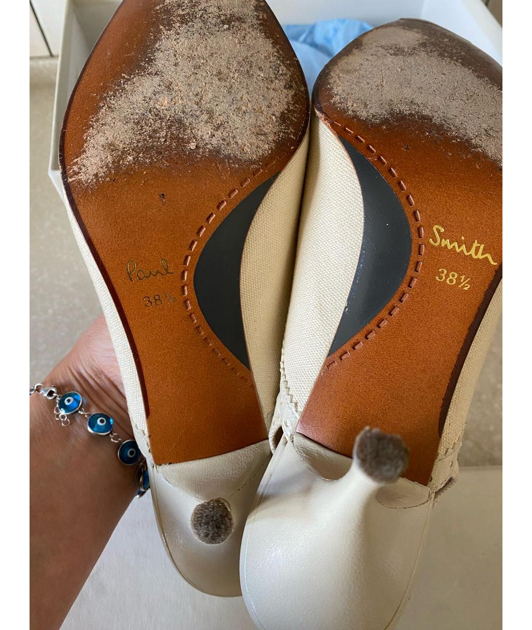 PAUL SMITH Белые кожаные лодочки на низком каблуке, фото 5