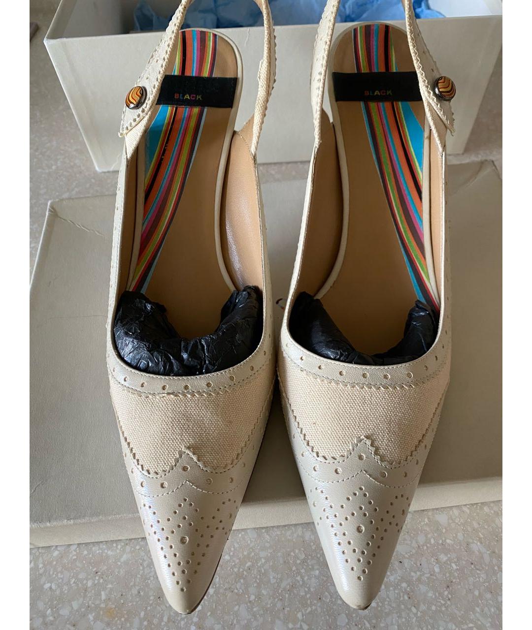 PAUL SMITH Белые кожаные лодочки на низком каблуке, фото 3