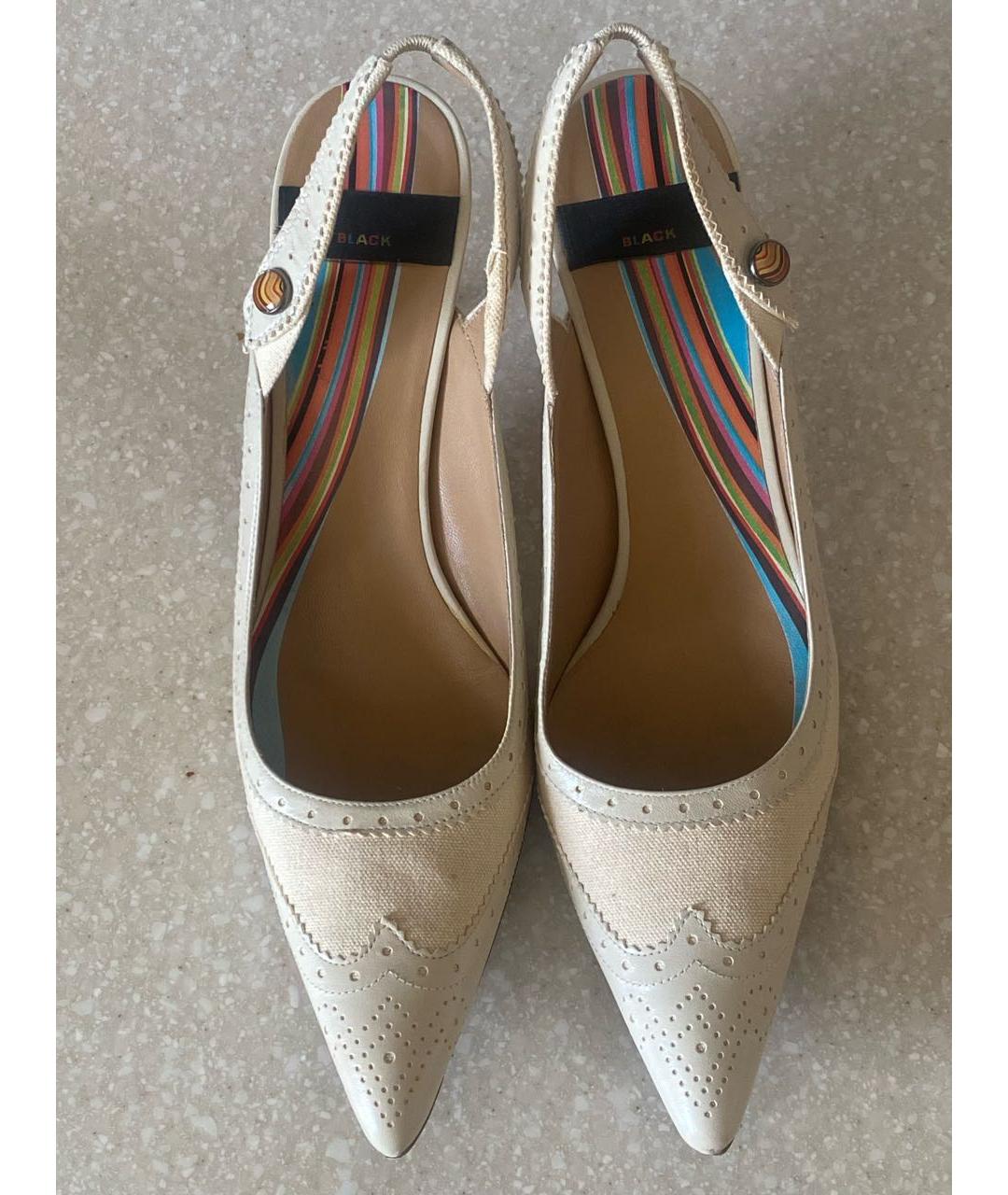 PAUL SMITH Белые кожаные лодочки на низком каблуке, фото 7