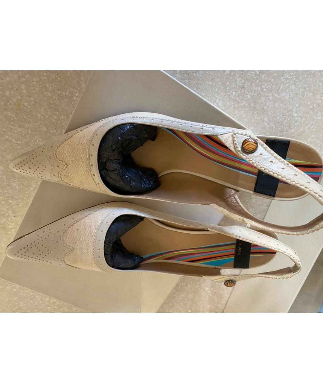 PAUL SMITH Белые кожаные лодочки на низком каблуке, фото 6
