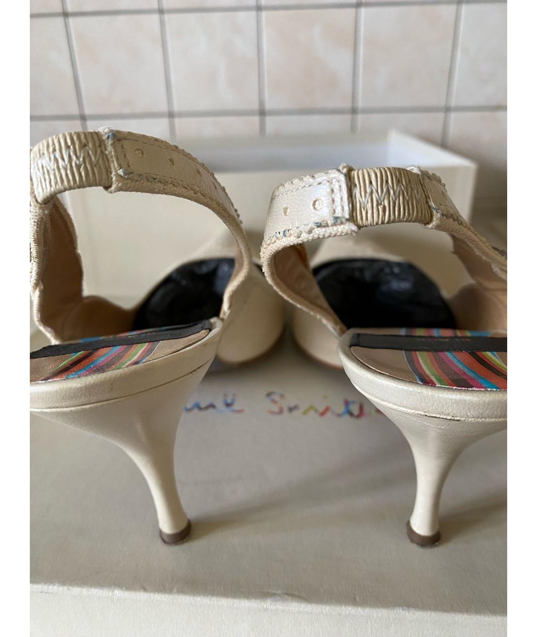 PAUL SMITH Белые кожаные лодочки на низком каблуке, фото 4
