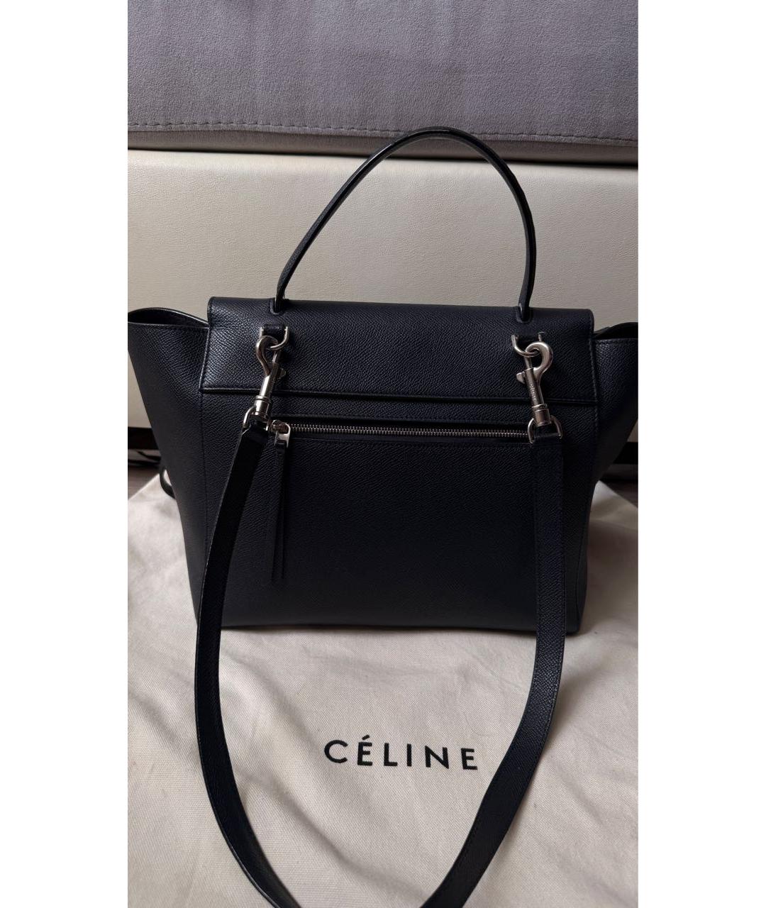 CELINE Темно-синяя кожаная сумка с короткими ручками, фото 4
