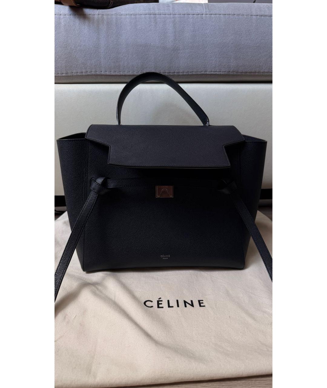 CELINE Темно-синяя кожаная сумка с короткими ручками, фото 6