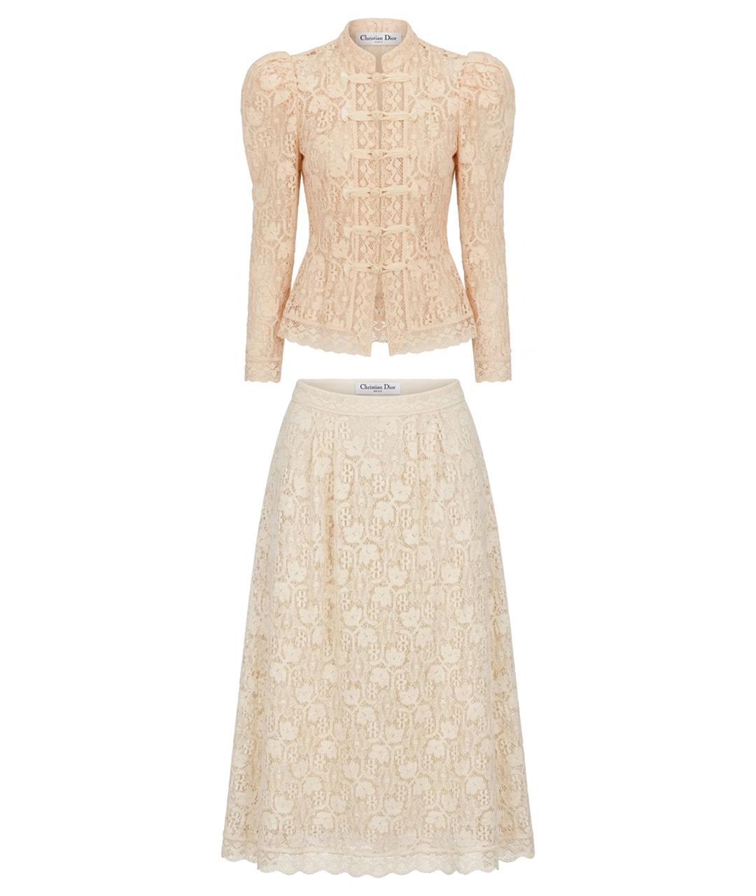 CHRISTIAN DIOR Бежевый кружевной костюм с юбками, фото 1