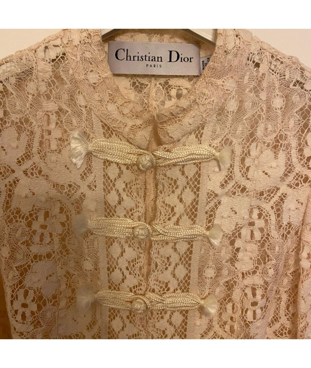CHRISTIAN DIOR Бежевый кружевной костюм с юбками, фото 3
