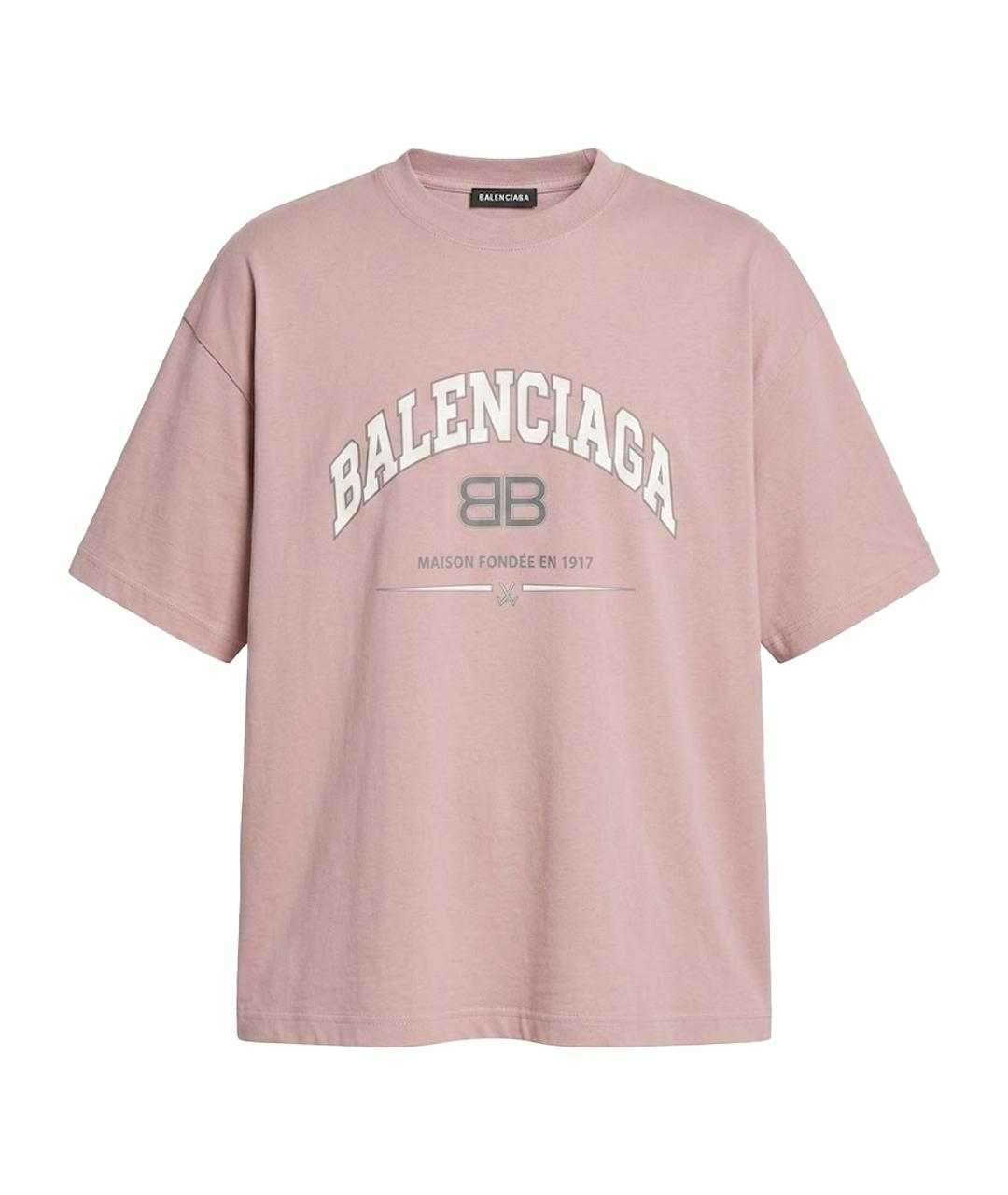 BALENCIAGA Розовая хлопковая футболка, фото 1