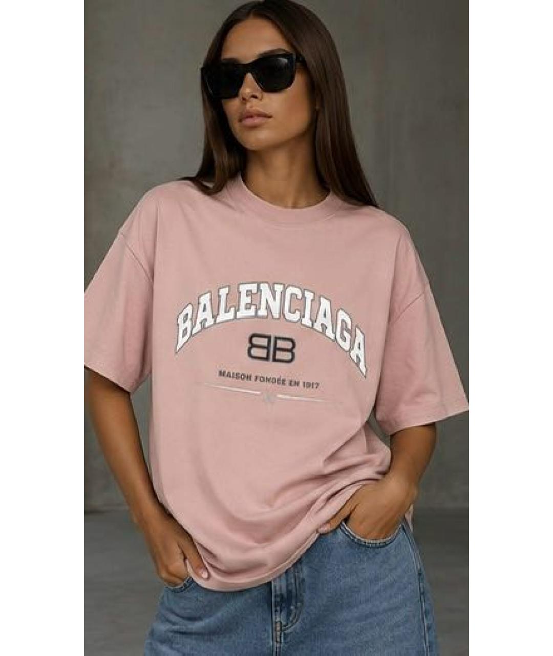BALENCIAGA Розовая хлопковая футболка, фото 3