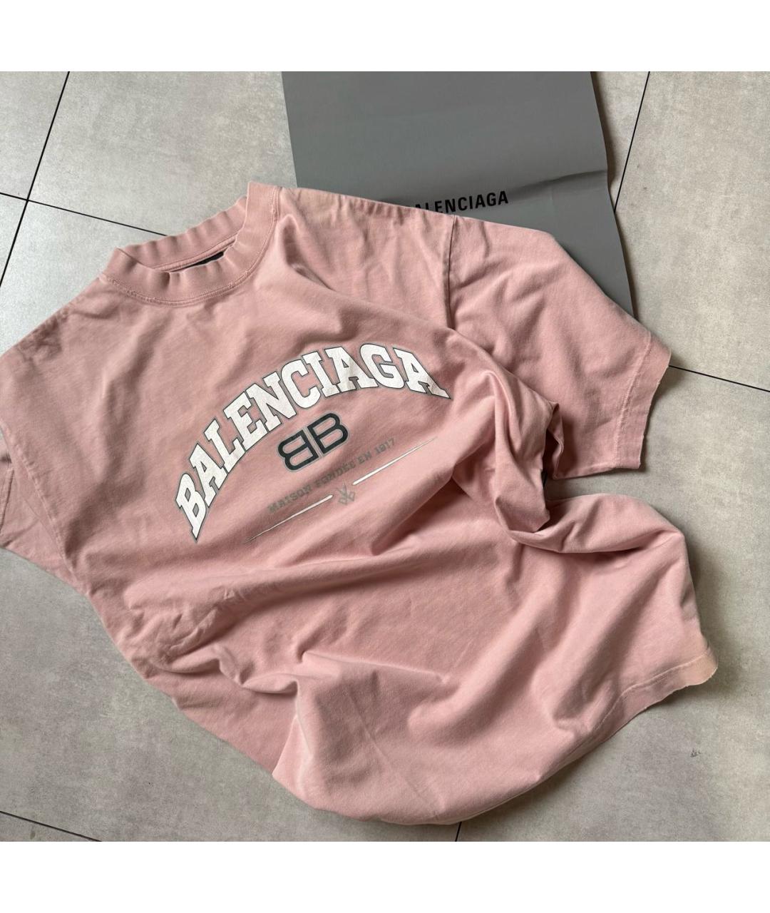 BALENCIAGA Розовая хлопковая футболка, фото 4