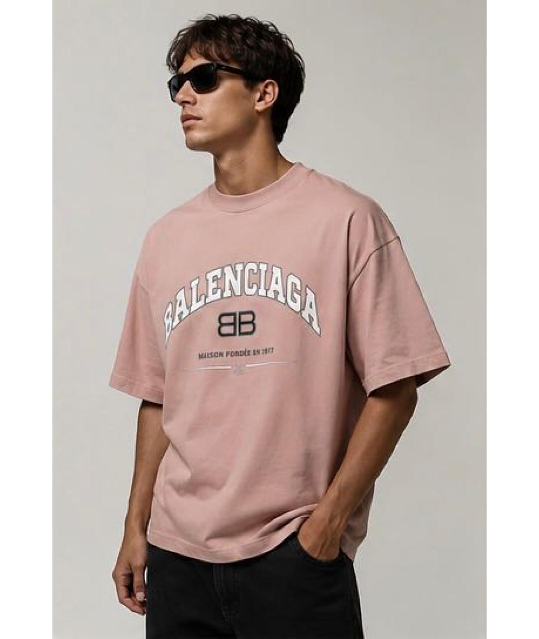 BALENCIAGA Розовая хлопковая футболка, фото 2