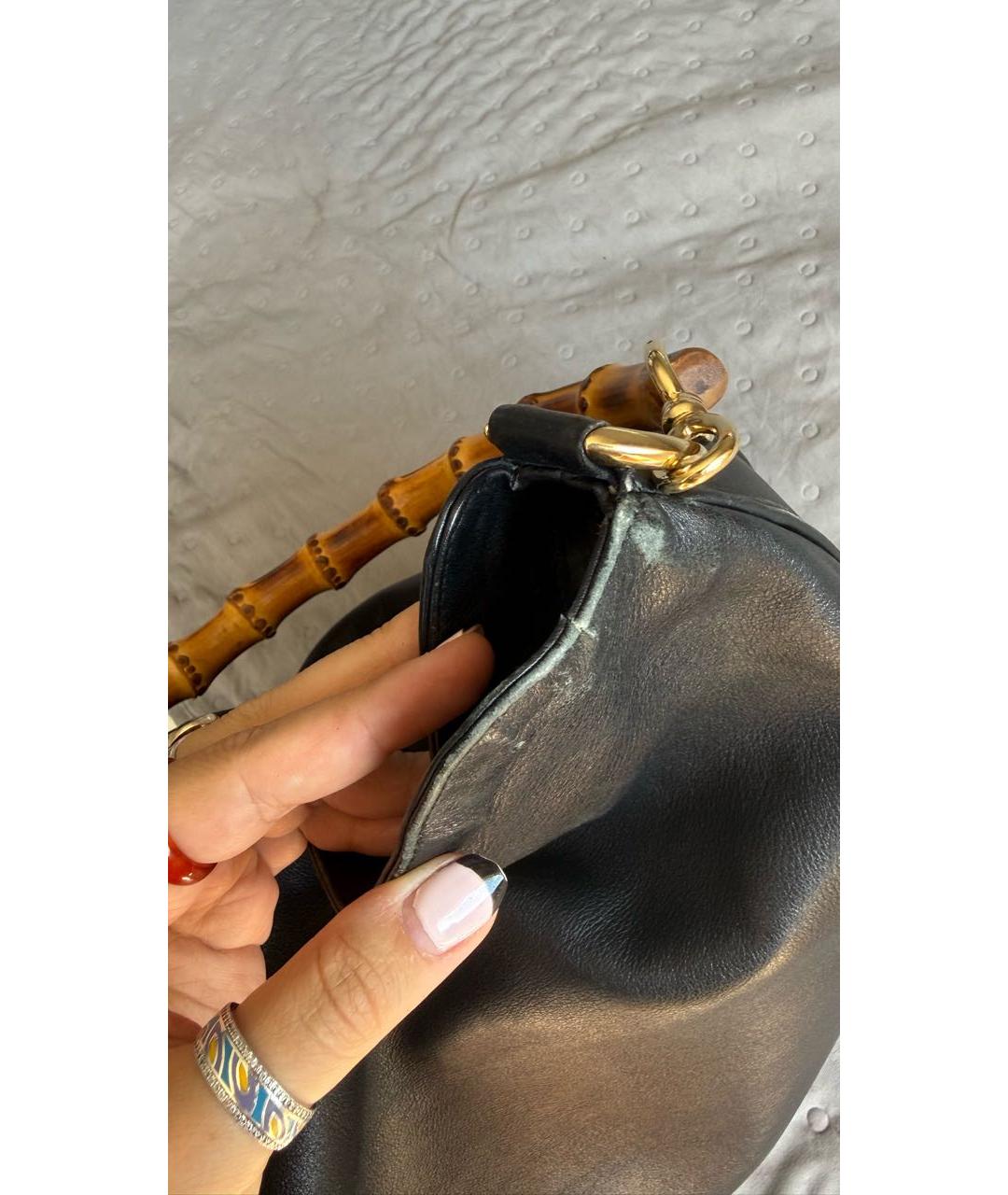 GUCCI Черная кожаная сумка тоут, фото 6