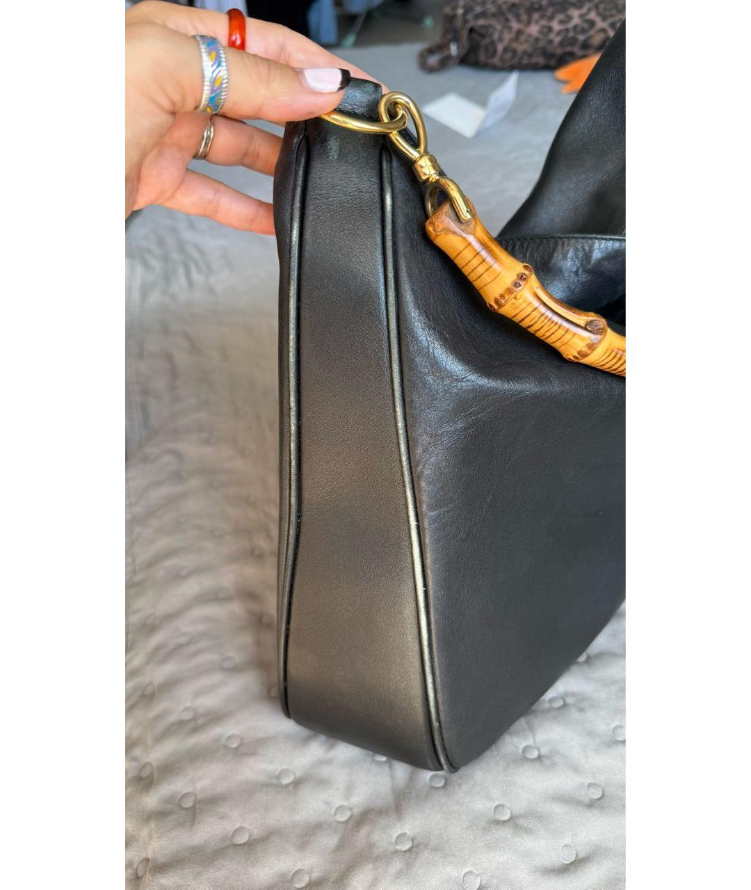 GUCCI Черная кожаная сумка тоут, фото 7