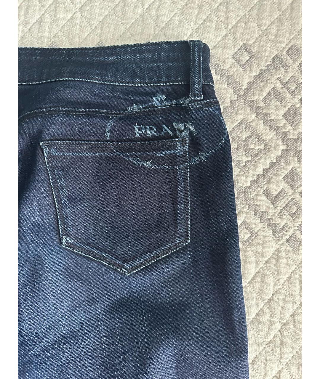 PRADA Темно-синие хлопко-полиэстеровые прямые джинсы, фото 4