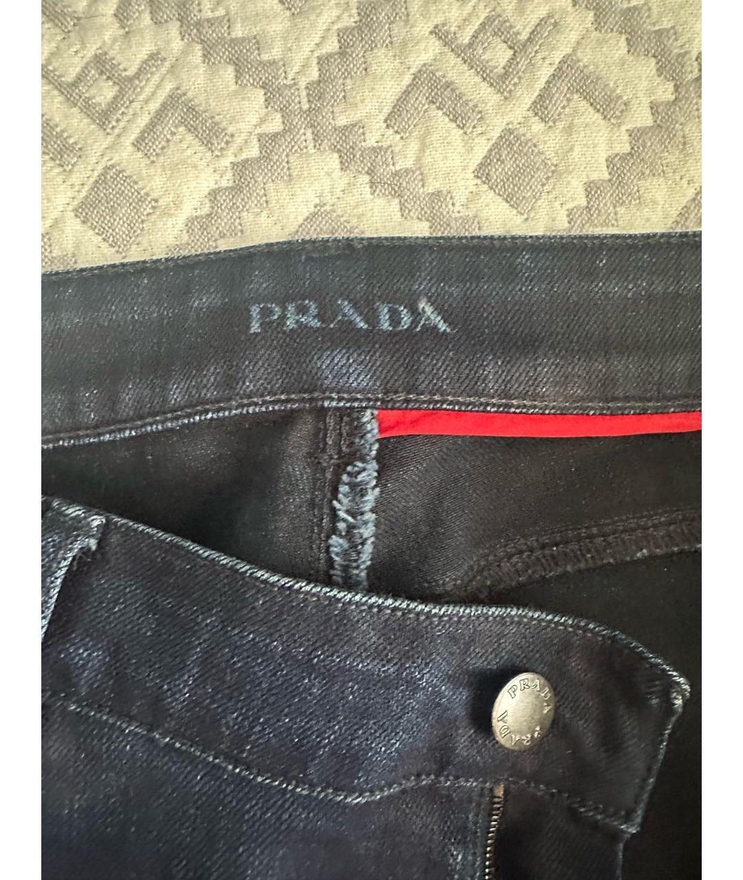 PRADA Темно-синие хлопко-полиэстеровые прямые джинсы, фото 3