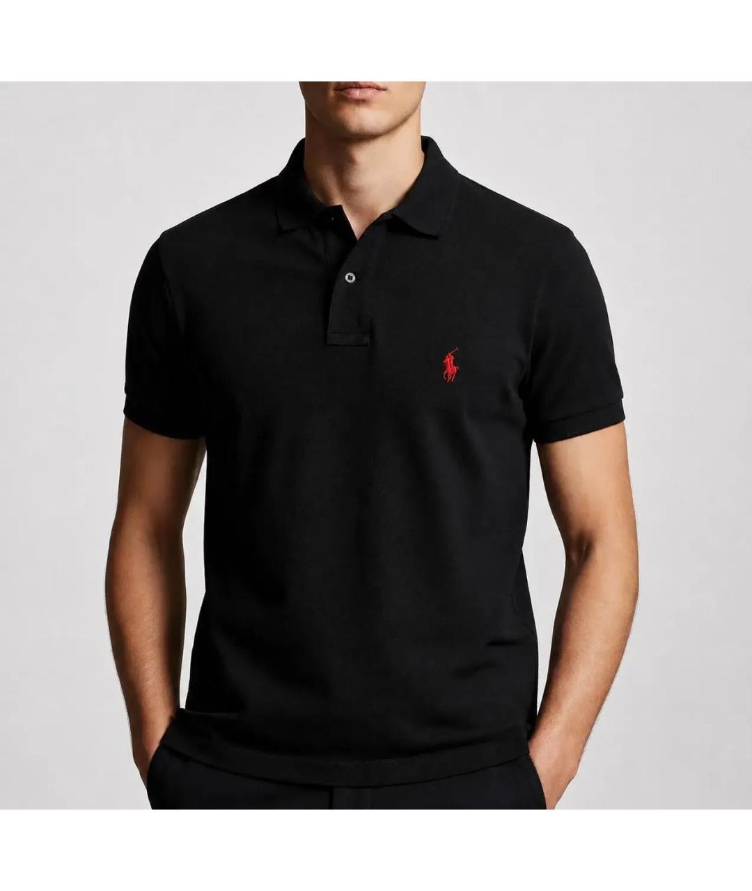 POLO RALPH LAUREN Черное хлопковое поло с коротким рукавом, фото 2