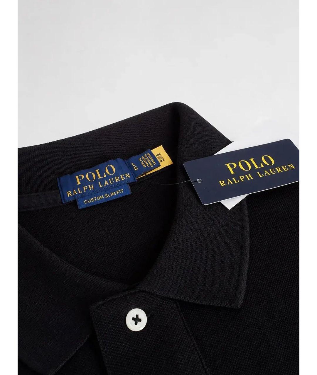 POLO RALPH LAUREN Черное хлопковое поло с коротким рукавом, фото 4