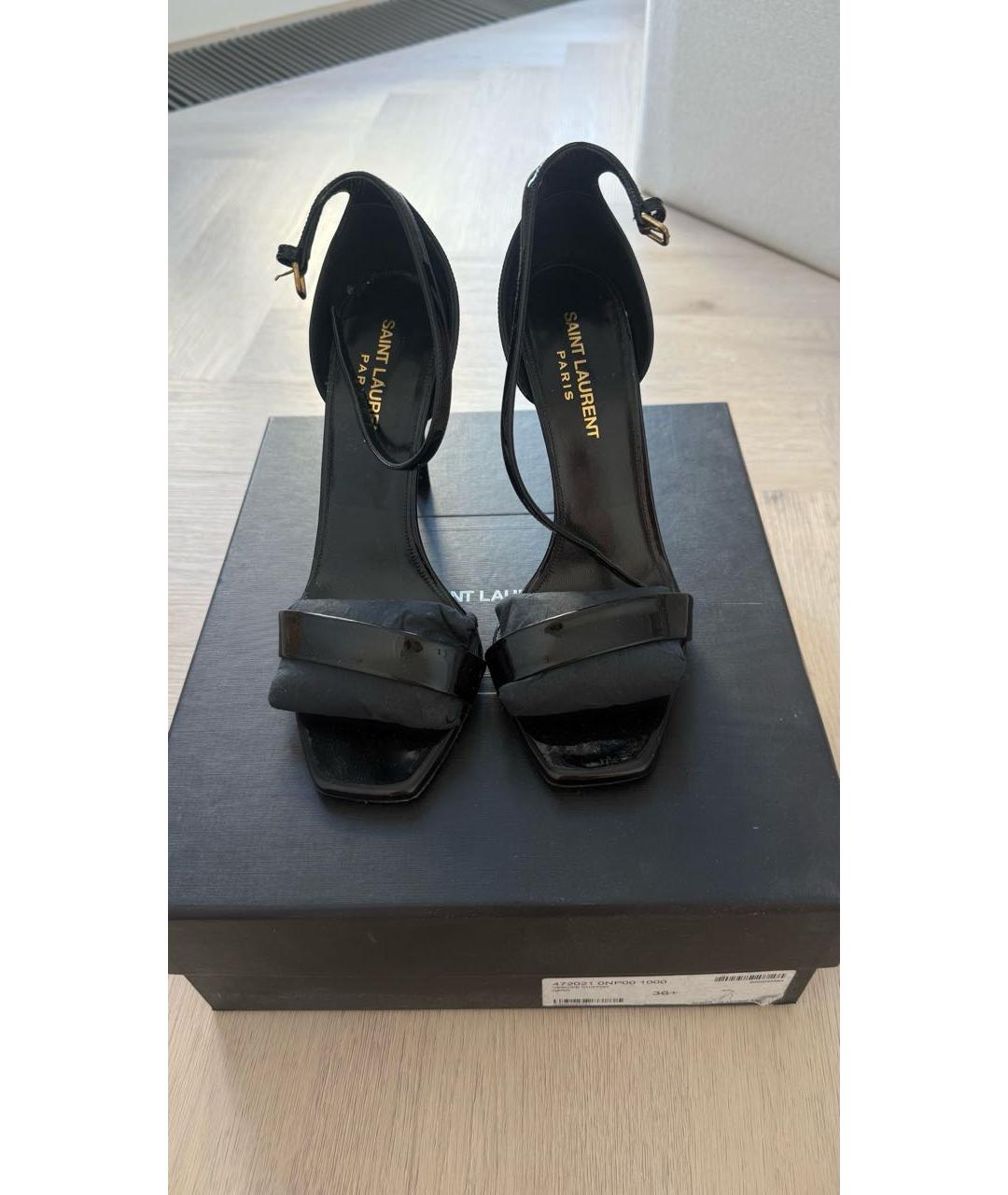 SAINT LAURENT Черные босоножки из лакированной кожи, фото 3