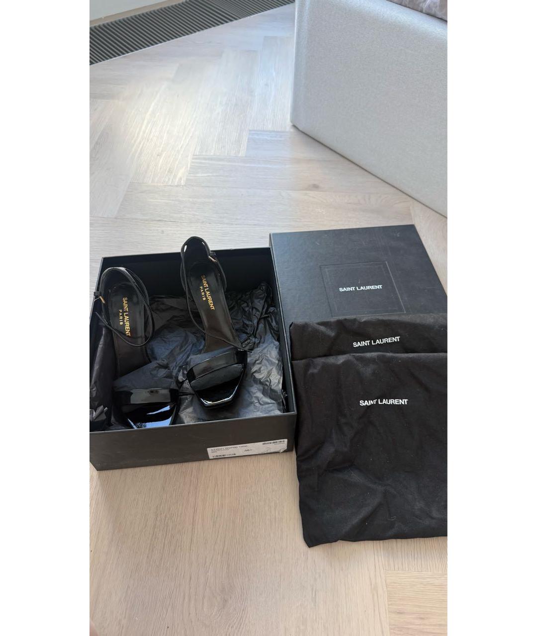 SAINT LAURENT Черные босоножки из лакированной кожи, фото 4