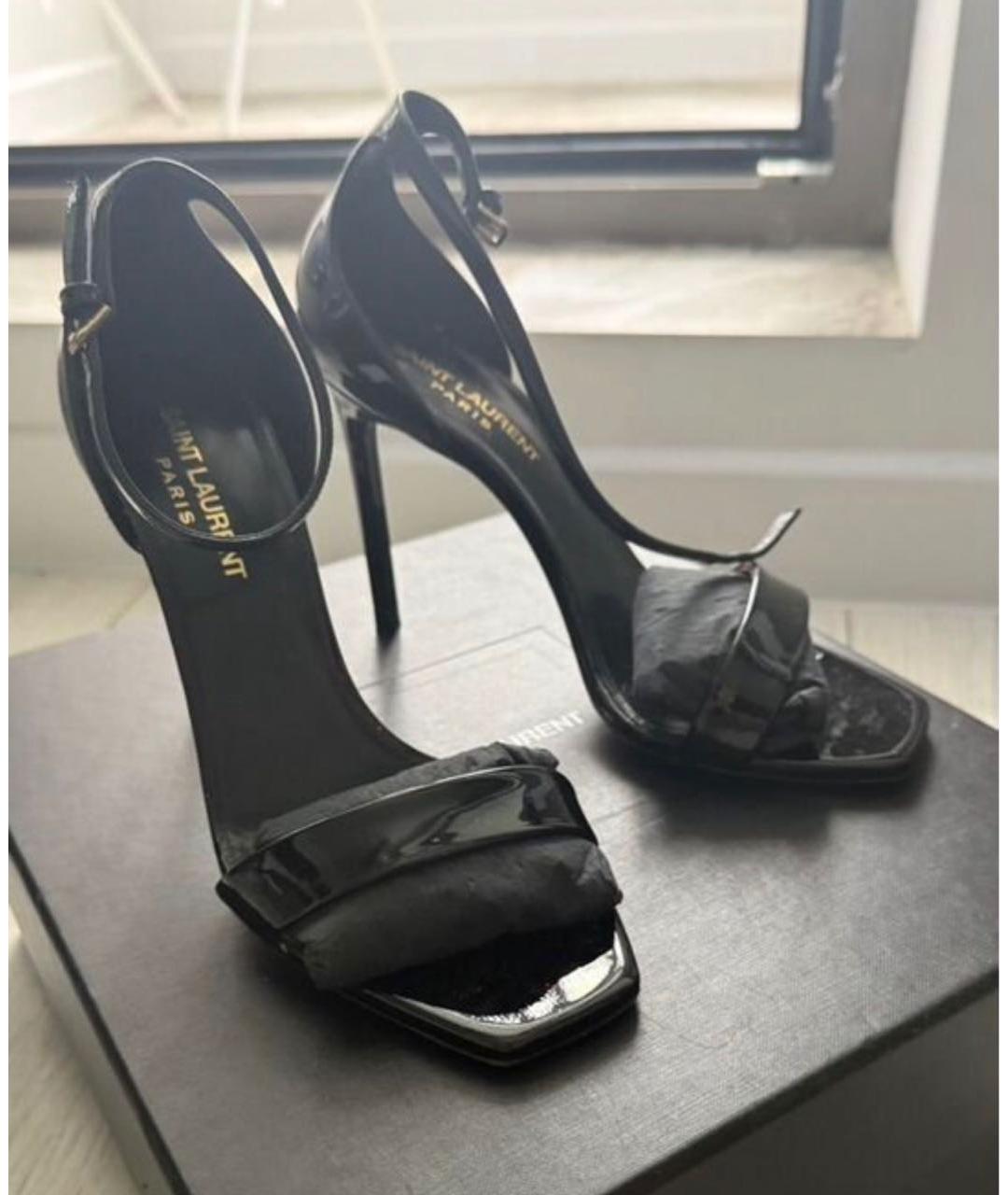 SAINT LAURENT Черные босоножки из лакированной кожи, фото 2