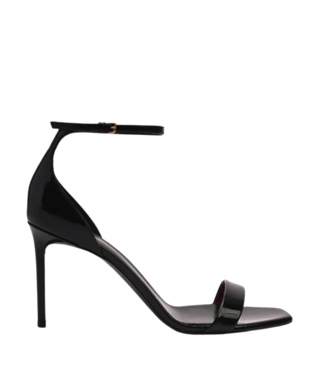 SAINT LAURENT Черные босоножки из лакированной кожи, фото 1