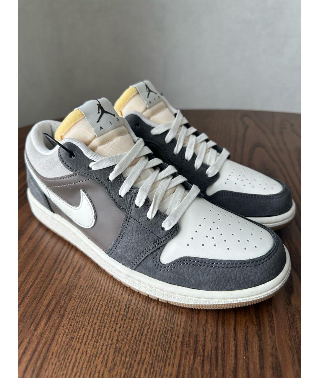 NIKE Антрацитовые кожаные низкие кроссовки / кеды, фото 2