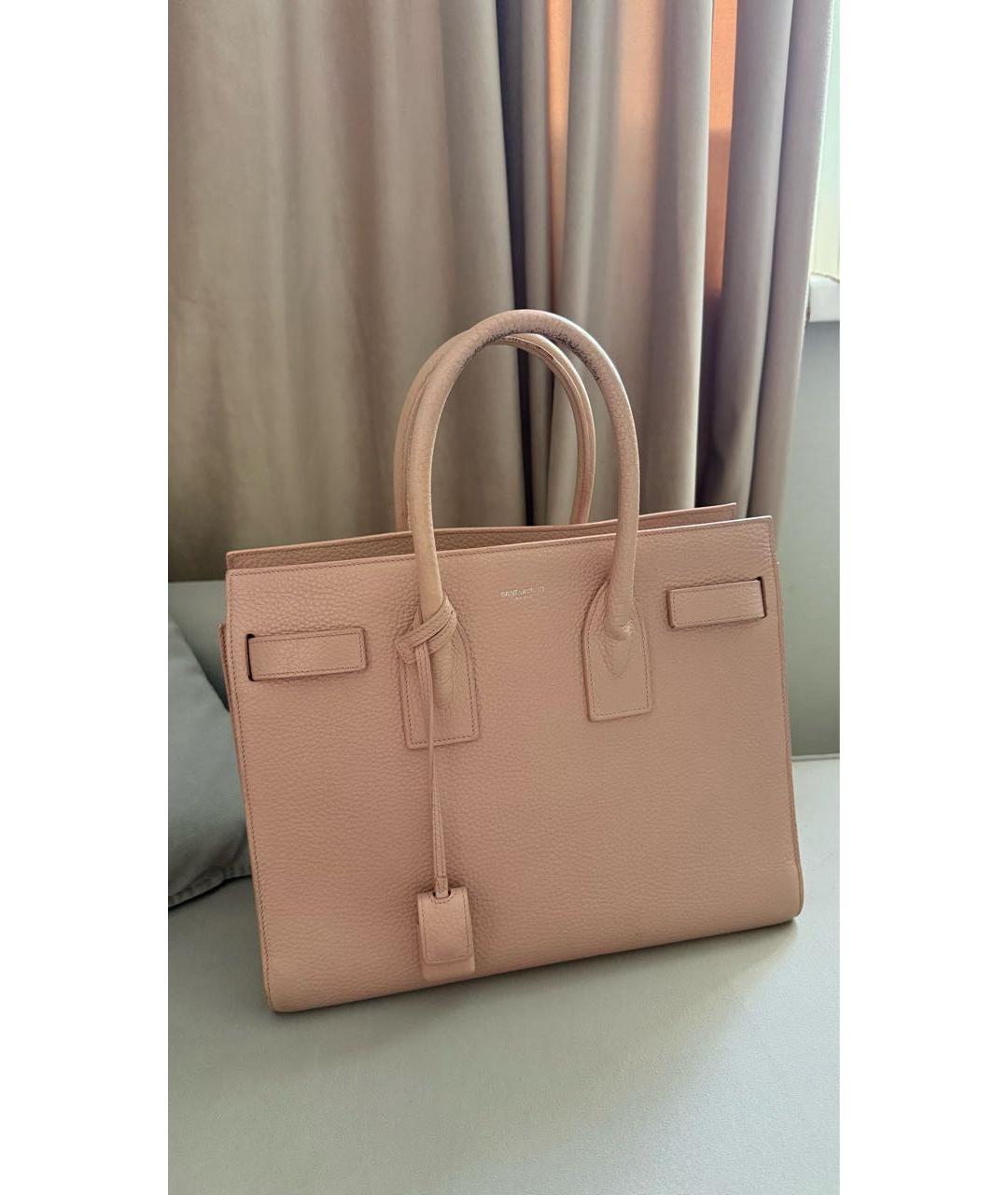 SAINT LAURENT Розовая кожаная сумка с короткими ручками, фото 8