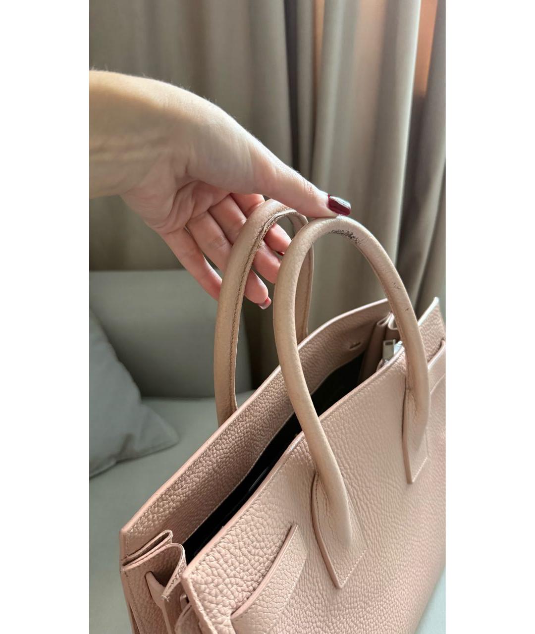 SAINT LAURENT Розовая кожаная сумка с короткими ручками, фото 6