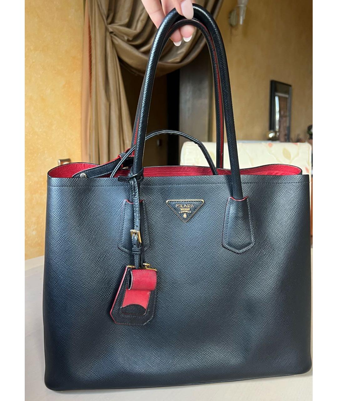 PRADA Черная кожаная сумка тоут, фото 9