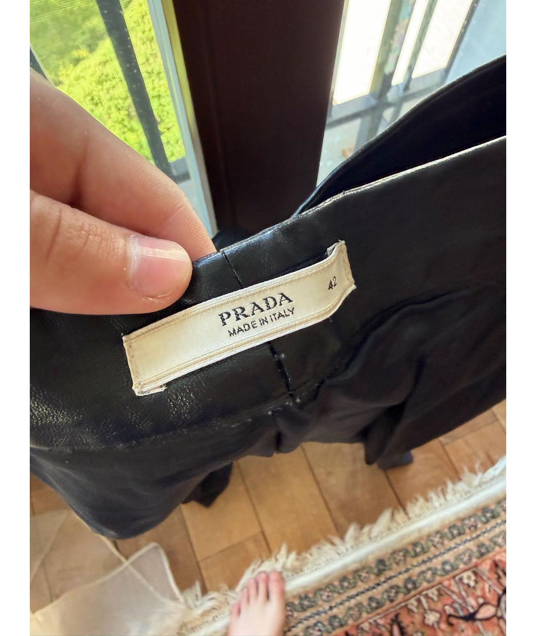 PRADA Черные кожаные брюки узкие, фото 4